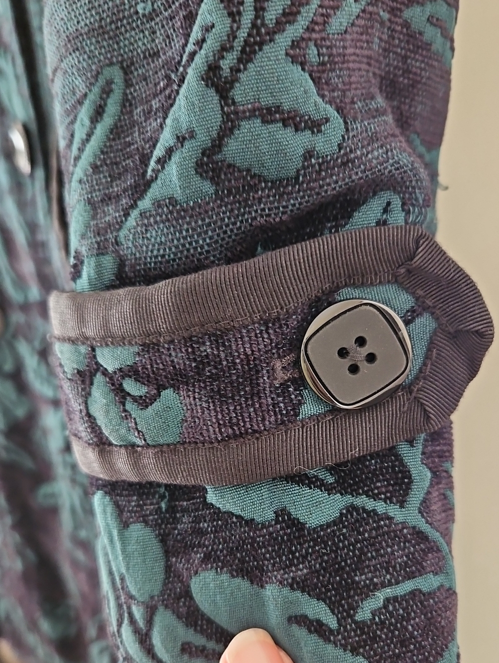 VTG Anthropologie Elevenses Brocade Ruffle Trench Co Size 12 - Picture 9 of 13